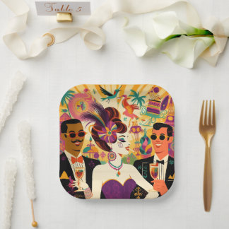 Mid Century Futuristic Mardi Gras Cocktail Party Pappteller
