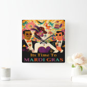 Mid Century Futuristic Mardi Gras Cocktail Party Quadratische Wanduhr (Zuhause)