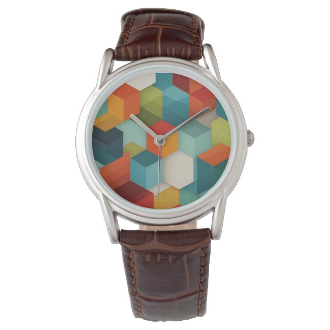 Mid-Century Geometric Cube Watch Armbanduhr (Vorderseite)