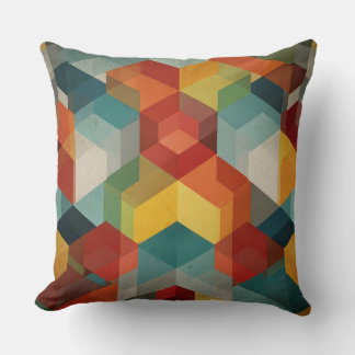 Mid-Century Geometric Cubes Abstract Throw Pillow Kissen