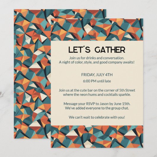 Mid-Century Geometric Teal & Orange | Custom Einladung (Vorne/Hinten)