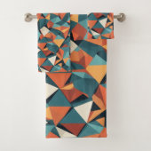 Mid-Century Geometric Teal & Orange Pattern Badhandtuch Set (Insitu)