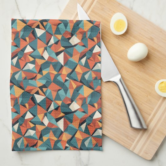 Mid-Century Geometric Teal & Orange Pattern Geschirrtuch (Viertel Falte)