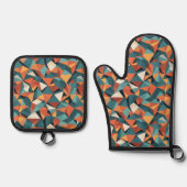 Mid-Century Geometric Teal & Orange Pattern Ofenhandschuh & Topflappen-Set (Vorderseite)