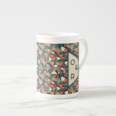 Mid-Century Geometric Teal & Orange Pattern Porzellantasse (Vorderseite Rechts)