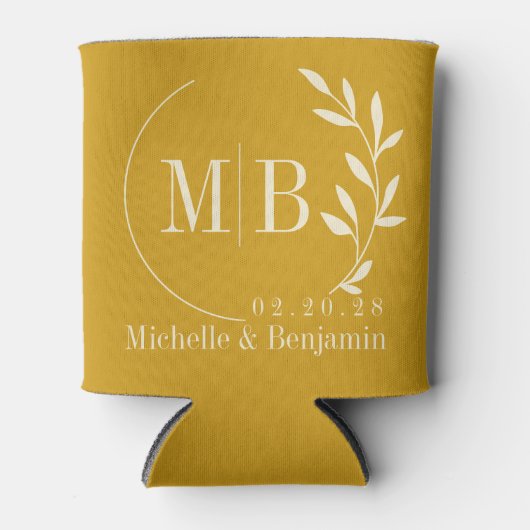 Mid-Century Golden Ochre Leaf Wedding Monogram Dosenkühler (Vorderseite)
