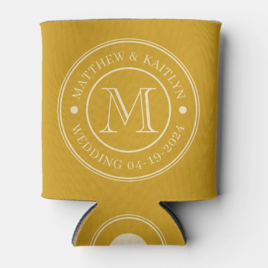Mid-Century Golden Ochre Wedding Monogram Dosenkühler (Vorderseite)