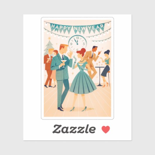 Mid Century Happy New Year The Martini Dance Aufkleber (Blatt)