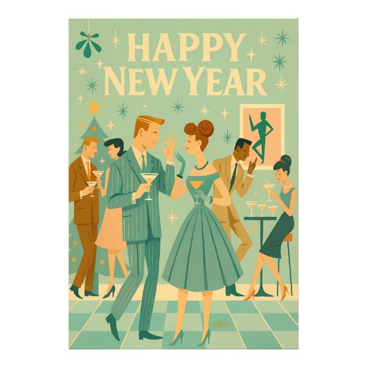 Mid Century Happy New Year The Martini Dance Fotodruck (Vorne)
