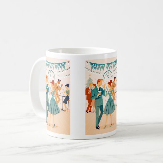 Mid Century Happy New Year The Martini Dance Kaffeetasse (Vorderseite Links)