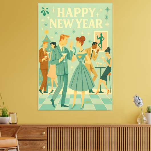 Mid Century Happy New Year The Martini Dance Leinwanddruck (Insitu (Wohnzimmer))