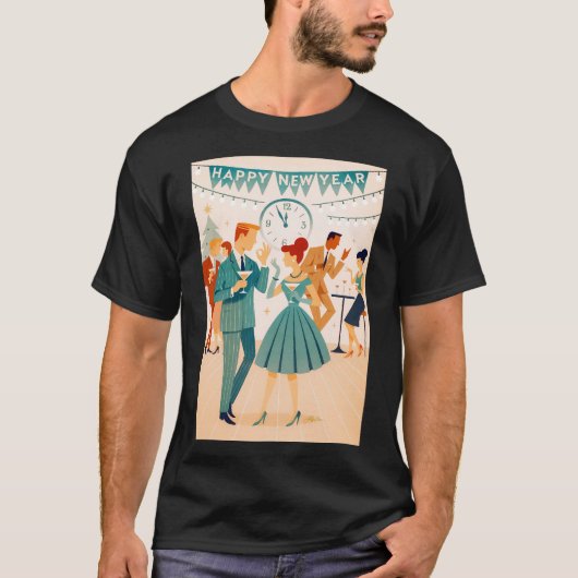 Mid Century Happy New Year The Martini Dance T-Shirt (Vorderseite)