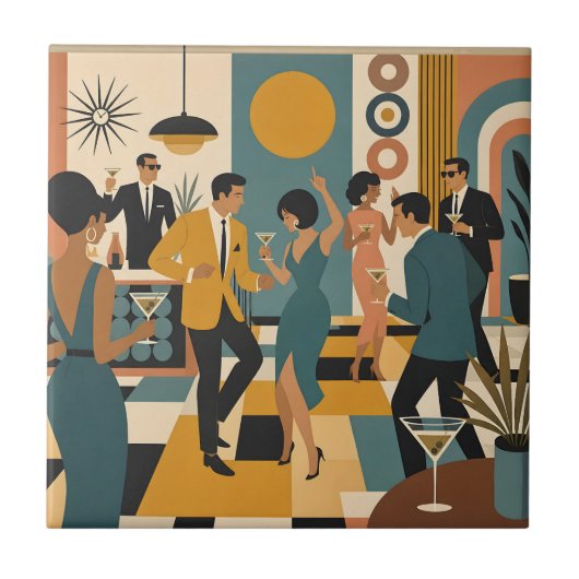 Mid Century Hip Martini Tanzparty Fliese (Vorderseite)