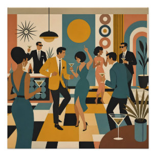 Mid Century Hip Martini Tanzparty Poster