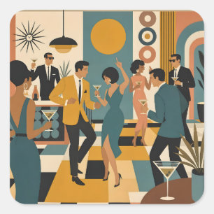 Mid Century Hip Martini Tanzparty Quadratischer Aufkleber