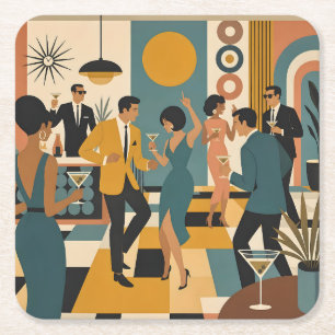 Mid Century Hip Martini Tanzparty Rechteckiger Pappuntersetzer