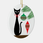 Mid Century Holiday Cat with Ornaments Keramik Ornament (Rechts)