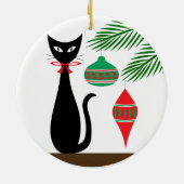 Mid Century Holiday Cat with Ornaments Keramik Ornament (Hinten)