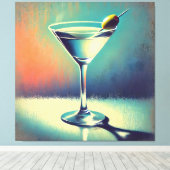 Mid Century I Love The Blues Martini Art Leinwanddruck (Insitu (Holzboden))