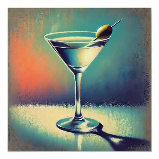Mid Century I Love The Blues Martini Art Poster (Vorderseite)