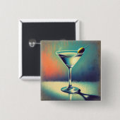 Mid Century I Love The Blues Martini Kunst Button (Vorne & Hinten)