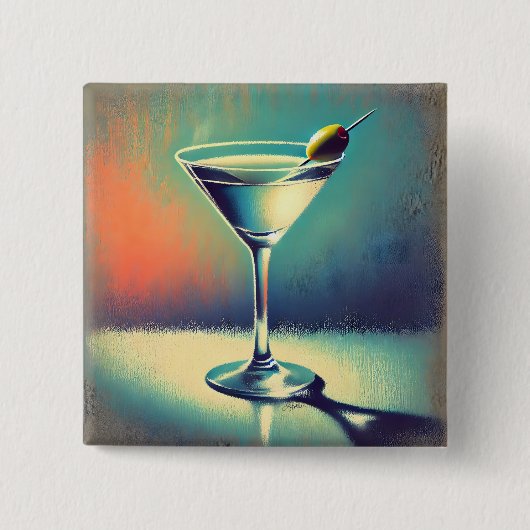 Mid Century I Love The Blues Martini Kunst Button (Vorderseite)
