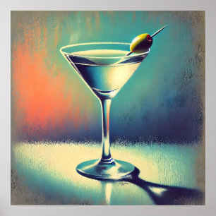 Mid Century I Love The Blues Martini Kunst Poster
