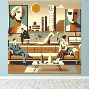 Mid-Century-Interieur-Design-Kunst-Lounge Leinwanddruck