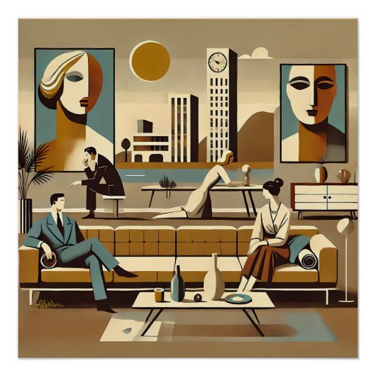 Mid-Century-Interieur-Design-Kunst-Lounge Poster (Vorderseite)