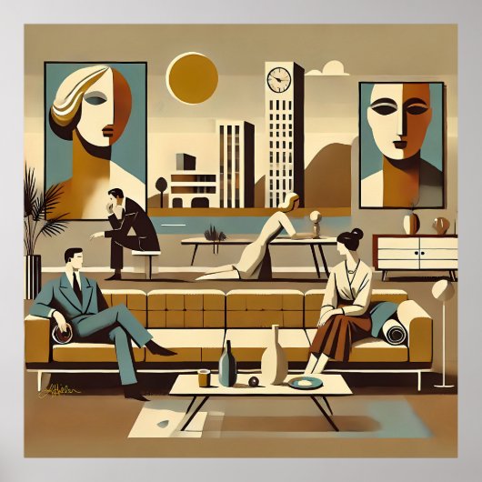 Mid-Century-Interieurdesign Kunstlounge Poster (Vorne)