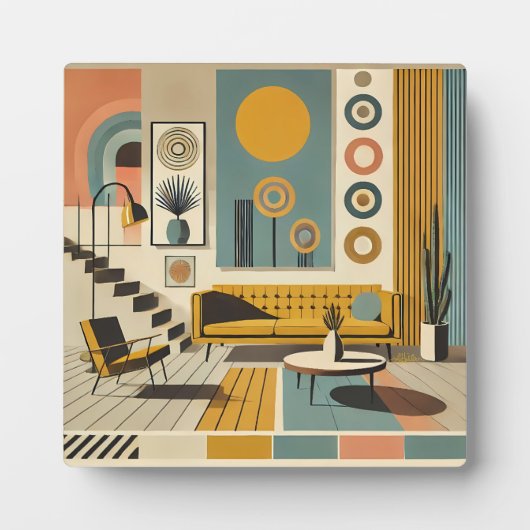 Mid-Century-Interieurdesign Wüstenwohnzimmer Fotoplatte (Vorderseite)