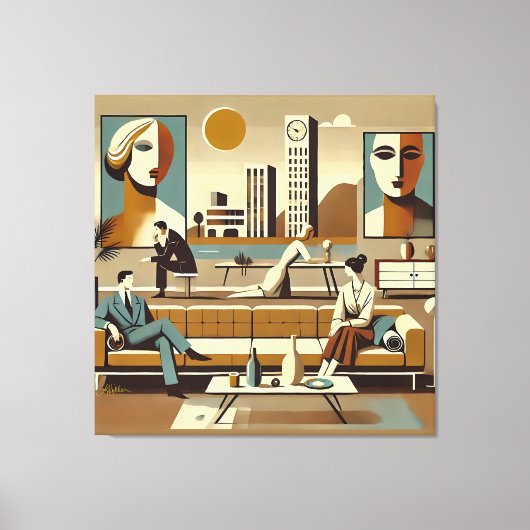 Mid Century Interior Design Art Lounge Leinwanddruck (Vorderseite)