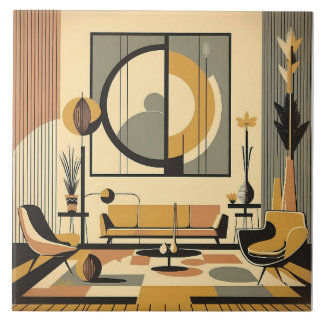 Mid Century Interior Design Autumn Hues Livingroom Fliese