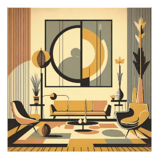 Mid Century Interior Design Autumn Hues Livingroom Fotodruck