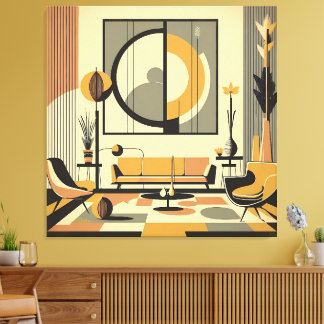 Mid Century Interior Design Autumn Hues Livingroom Leinwanddruck