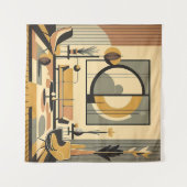 Mid Century Interior Design Autumn Hues Livingroom Wandteppich (Vorderseite (Horizontal))