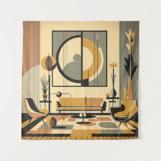 Mid Century Interior Design Autumn Hues Livingroom Wandteppich