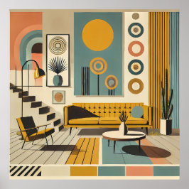 Mid Century Interior Design Desert Livingroom Poster