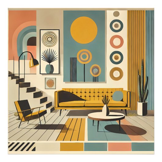 Mid Century Interior Design Dessert Livingroom Fotodruck (Vorne)