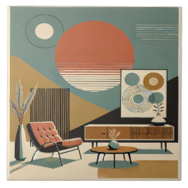 Mid Century Interior Design Sunrise Livingroom Fliese