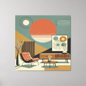 Mid Century Interior Design Sunrise Livingroom Leinwanddruck (Vorderseite)