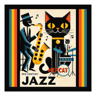 Mid Century Jazz Age HepCat Schwarze Katze Fotodruck