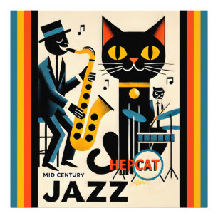 Mid Century Jazz Age HepCat Schwarze Katze Fotodruck