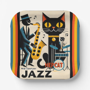Mid Century Jazz Age HepCat Schwarze Katze Pappteller