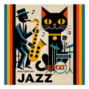 Mid Century Jazz Age HepCat Schwarze Katze Poster
