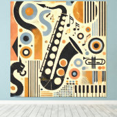 Mid Century Jazz Age Minimalist Art Saxophone Leinwanddruck (Insitu (Holzboden))