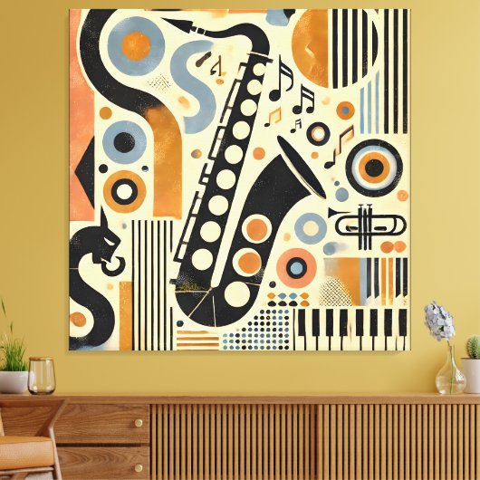 Mid Century Jazz Age Minimalist Art Saxophone Leinwanddruck (Insitu (Wohnzimmer))