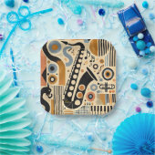 Mid Century Jazz Age Minimalistisch Art Saxophon Pappteller (Party)