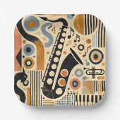 Mid Century Jazz Age Minimalistisch Art Saxophon Pappteller (Vorderseite)