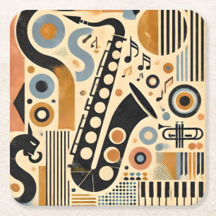Mid Century Jazz Age Minimalistisch Art Saxophon Rechteckiger Pappuntersetzer